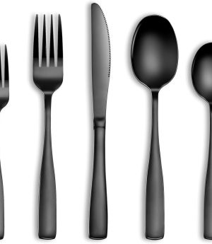 20 Pcs Black Silverware Set, Food-Grade Stainless Steel Flatware Set for 4, Square Cutlery Set, Mirror Polished Tableware Eating Utensils Set for Kitchen, Include Knife Fork Spoon Set,Dishwasher Safe