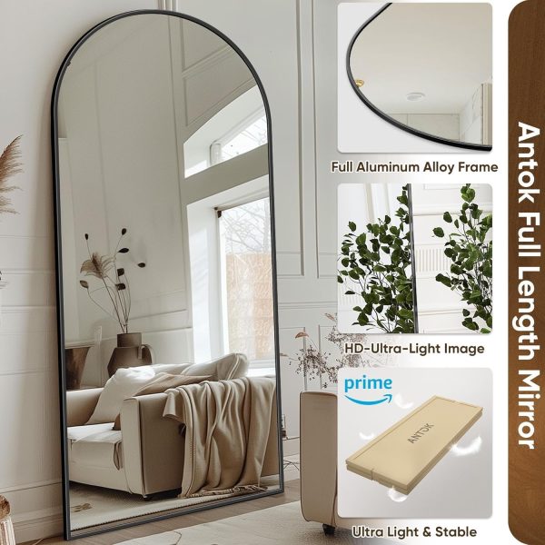 Antok Full Length Mirror, 71"x32" Arched Floor Mirror, Glassless Full Length with Stand, Floor Mirror Freestanding, Wall Mounted for Living Room, Black - Image 4