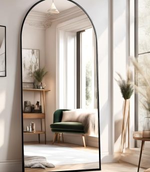 Arched Full Length Mirror, 71"x26" Large Floor Mirror with Stand, Wall Mounted Mirror for Bedroom, Black