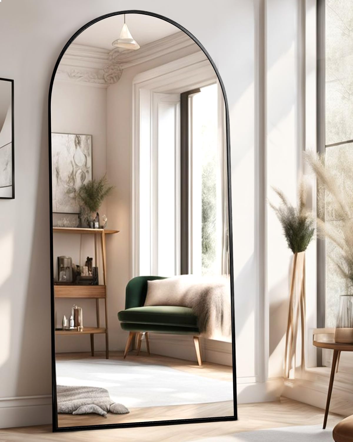 Arched Full Length Mirror, 71″x26″ Large Floor Mirror with Stand, Wall Mounted Mirror for Bedroom, Black