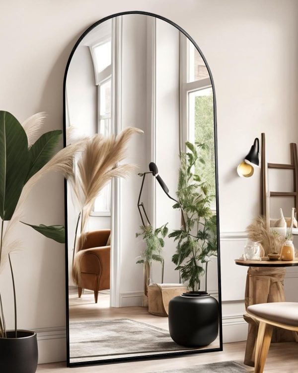 Arched Full Length Mirror, 71"x26" Large Floor Mirror with Stand, Wall Mounted Mirror for Bedroom, Black - Image 2