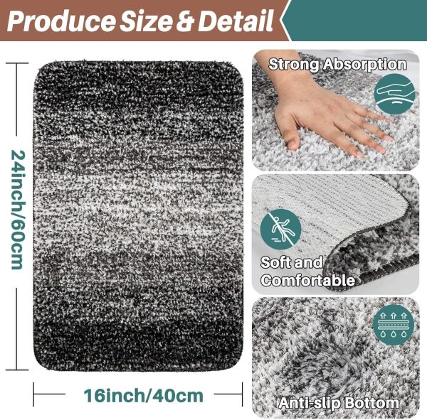 Bathroom Rugs - Bath Mat, Absorbent Bath Mat,16 X 24 Inch Gray Bathroom Rugs for Toilet,Tub,Living Room, Bedroom,Kitchen, Sofa,Entry - Image 2