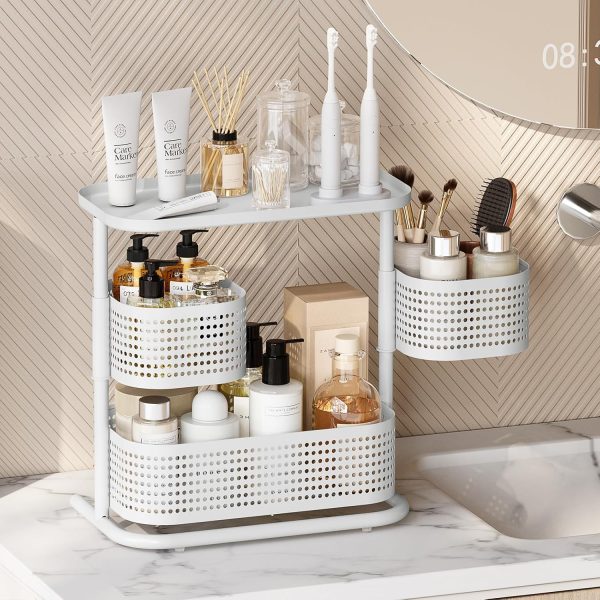KINGRACK 3-Tier Rotating Bathroom Organizer, Countertop Vanity Tray, Spice Rack Storage, Easy to Assembly Space-Saving Organizer for Bathroom, Kitchen, Laundry Room, White - Image 2