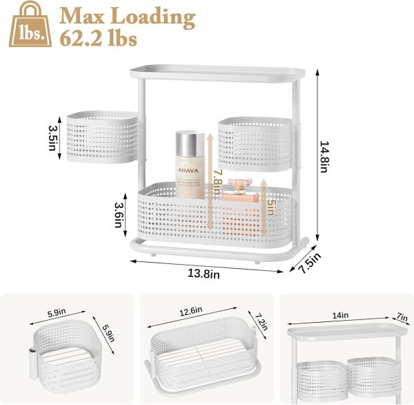 KINGRACK 3-Tier Rotating Bathroom Organizer, Countertop Vanity Tray, Spice Rack Storage, Easy to Assembly Space-Saving Organizer for Bathroom, Kitchen, Laundry Room, White - Image 3