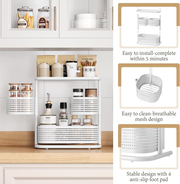 KINGRACK 3-Tier Rotating Bathroom Organizer, Countertop Vanity Tray, Spice Rack Storage, Easy to Assembly Space-Saving Organizer for Bathroom, Kitchen, Laundry Room, White - Image 4