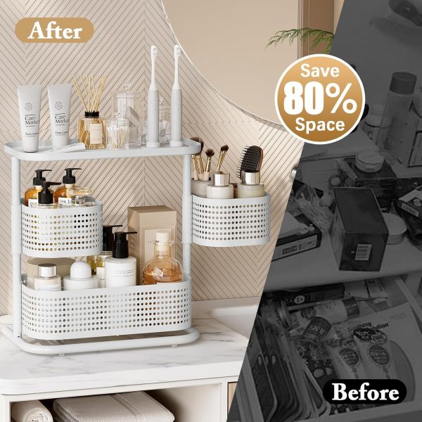 KINGRACK 3-Tier Rotating Bathroom Organizer, Countertop Vanity Tray, Spice Rack Storage, Easy to Assembly Space-Saving Organizer for Bathroom, Kitchen, Laundry Room, White - Image 5