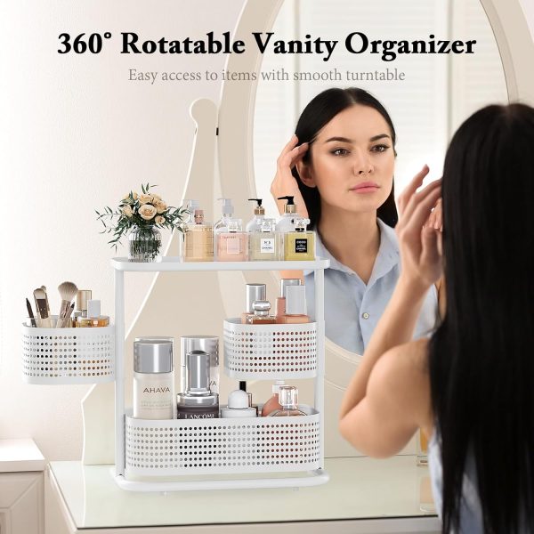 KINGRACK 3-Tier Rotating Bathroom Organizer, Countertop Vanity Tray, Spice Rack Storage, Easy to Assembly Space-Saving Organizer for Bathroom, Kitchen, Laundry Room, White - Image 6