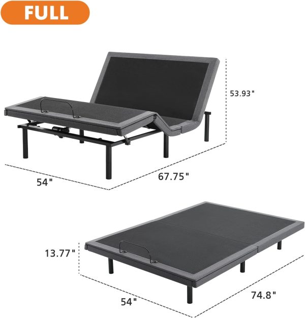 Sweetcrispy Full Adjustable Bed Frame, Ergonomic Electric Bed Base with Wireless Remote and 2 USB Ports, Head and Foot Incline, Zero Gravity Bed, Anti-Snore, Easy Assembly - Image 2