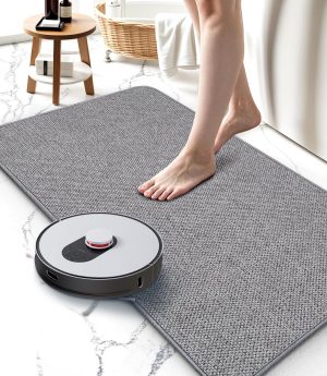 Upgraded Thin Bathroom Rugs, Bath Mat Super Absorbent, Bath Rugs Rubber Backing Non-Slip, Quick Dry Machine Washable, Cozy Cloth Bathroom Mat fit Under Door/Sink/ Bathtub/Area Rug Sets 17''x27''-Gray