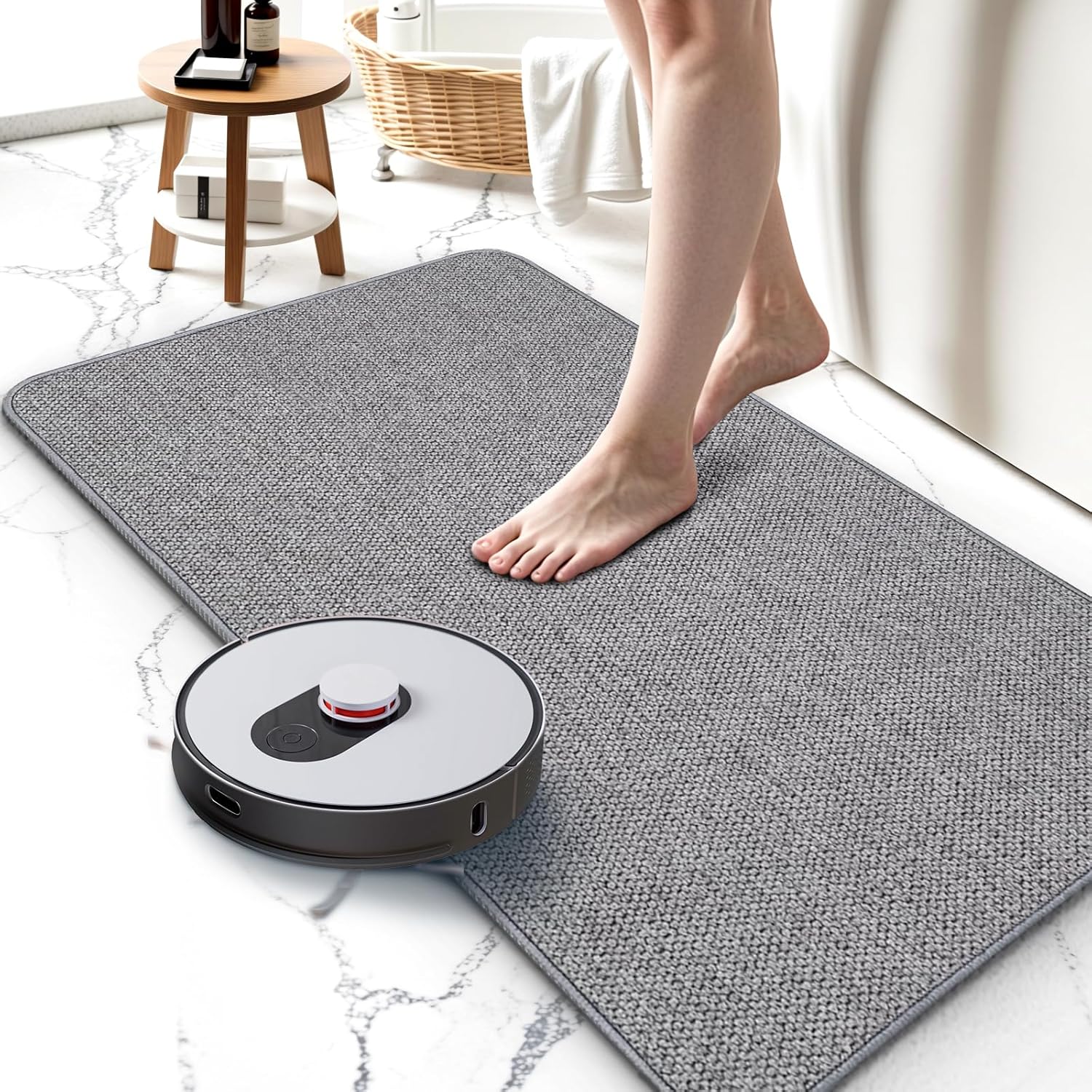 Upgraded Thin Bathroom Rugs, Bath Mat Super Absorbent, Bath Rugs Rubber Backing Non-Slip, Quick Dry Machine Washable, Cozy Cloth Bathroom Mat fit Under Door/Sink/ Bathtub/Area Rug Sets 17”x27”-Gray