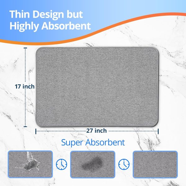 Upgraded Thin Bathroom Rugs, Bath Mat Super Absorbent, Bath Rugs Rubber Backing Non-Slip, Quick Dry Machine Washable, Cozy Cloth Bathroom Mat fit Under Door/Sink/ Bathtub/Area Rug Sets 17''x27''-Gray - Image 2
