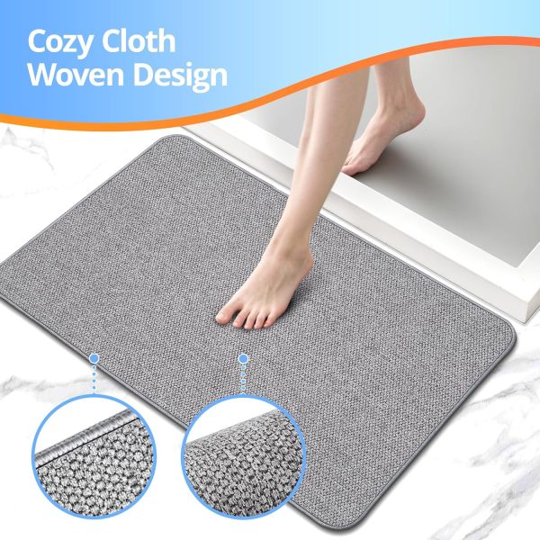 Upgraded Thin Bathroom Rugs, Bath Mat Super Absorbent, Bath Rugs Rubber Backing Non-Slip, Quick Dry Machine Washable, Cozy Cloth Bathroom Mat fit Under Door/Sink/ Bathtub/Area Rug Sets 17''x27''-Gray - Image 3