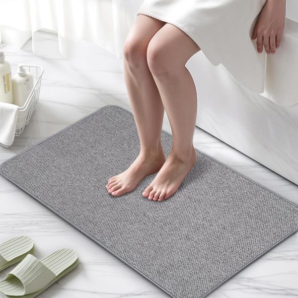 Upgraded Thin Bathroom Rugs, Bath Mat Super Absorbent, Bath Rugs Rubber Backing Non-Slip, Quick Dry Machine Washable, Cozy Cloth Bathroom Mat fit Under Door/Sink/ Bathtub/Area Rug Sets 17''x27''-Gray - Image 5