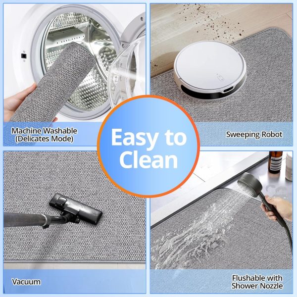 Upgraded Thin Bathroom Rugs, Bath Mat Super Absorbent, Bath Rugs Rubber Backing Non-Slip, Quick Dry Machine Washable, Cozy Cloth Bathroom Mat fit Under Door/Sink/ Bathtub/Area Rug Sets 17''x27''-Gray - Image 6