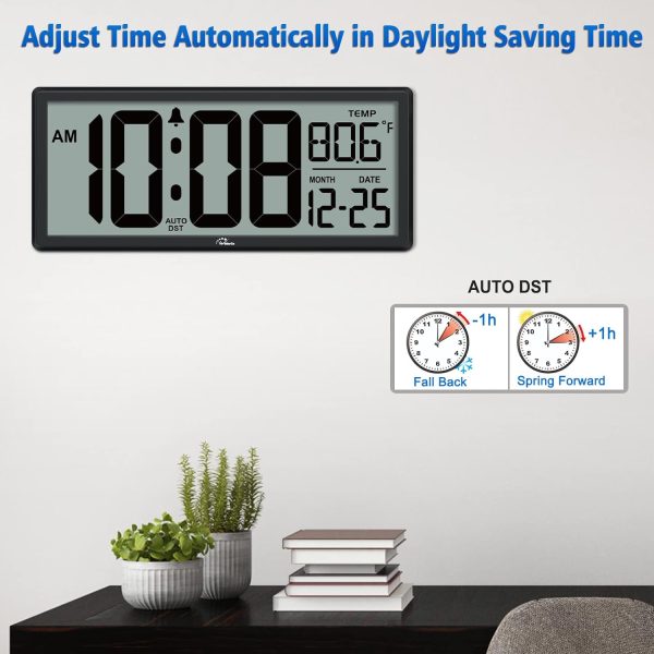 WallarGe 14.5'' Large Digital Wall Clock Battery Operated with Jumbo Numbers, Temperature and Date - Easy to Read and Set, Auto DST - Image 4
